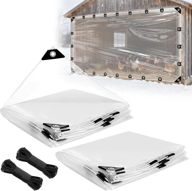 Beeplove 10x13ft Anti-Tear Clear Tarp Waterproof for Patio Winterizing - 2pcs Windproof Poly Tarpaulin, Heavy Duty Transparent Enclosure with Grommets for Covering Chicken Coops Greenhouse Garden Plants - Image 1